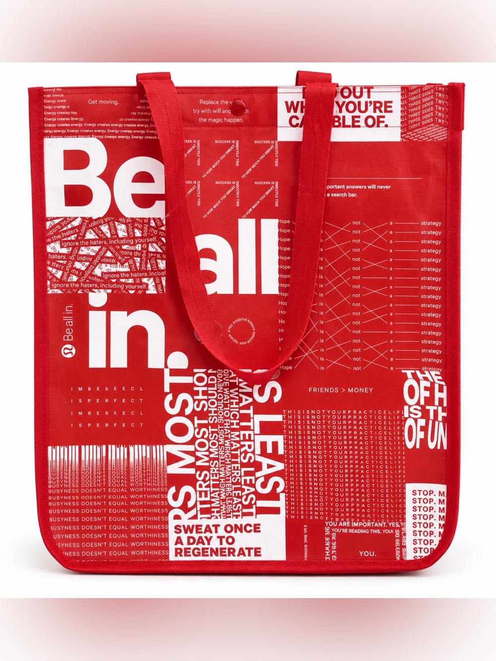Lululemon Be All In Large Reusable Tote Bag Red White 14x15.5x15